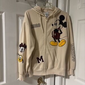 Disney Cream Mickey Mouse Zip-Up Hoodie with Yellow and Maroon Details